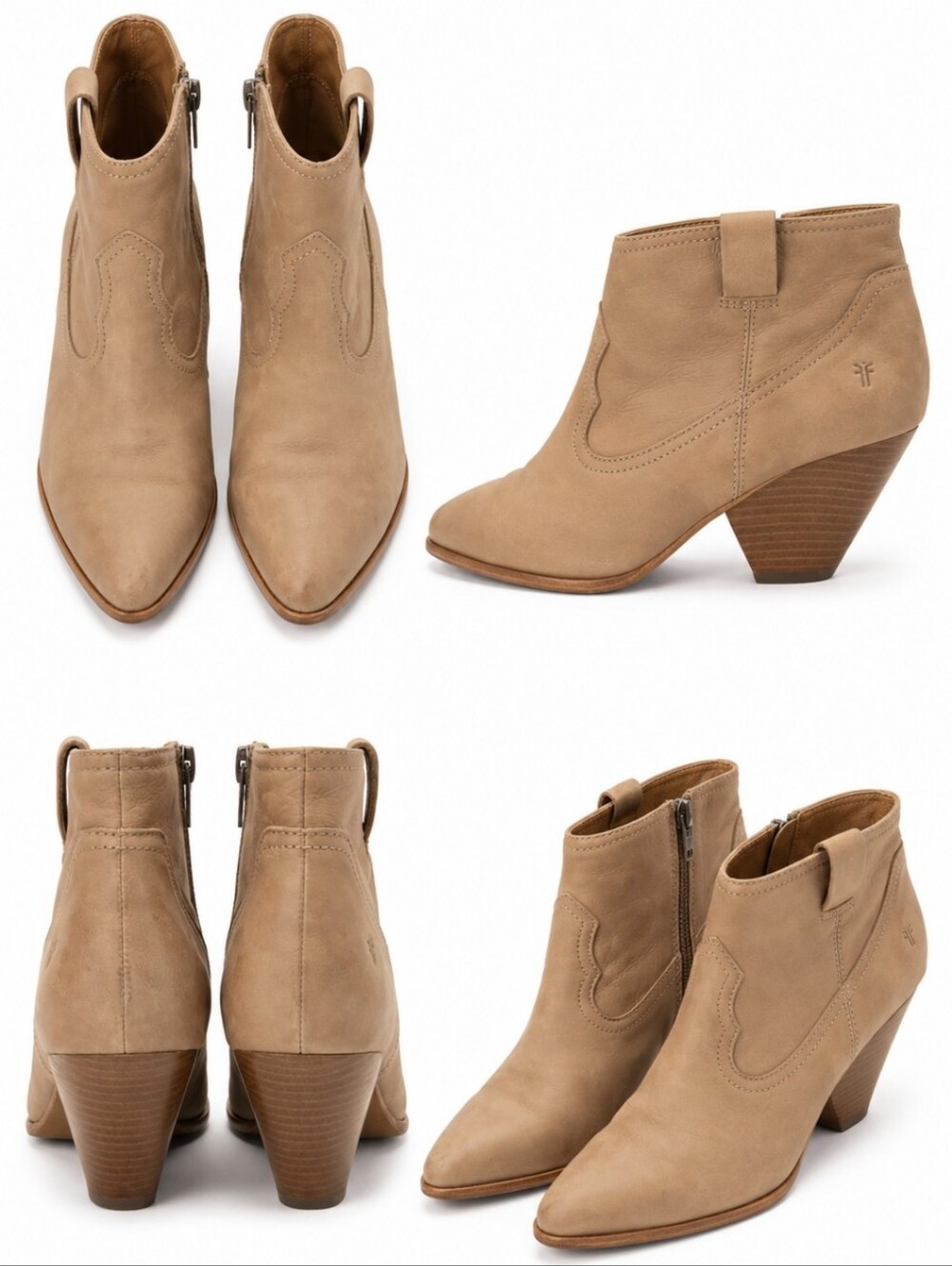 Frye Sacha Short Western Ankle Booties Taupe Leather Pointed Toe Women's 10